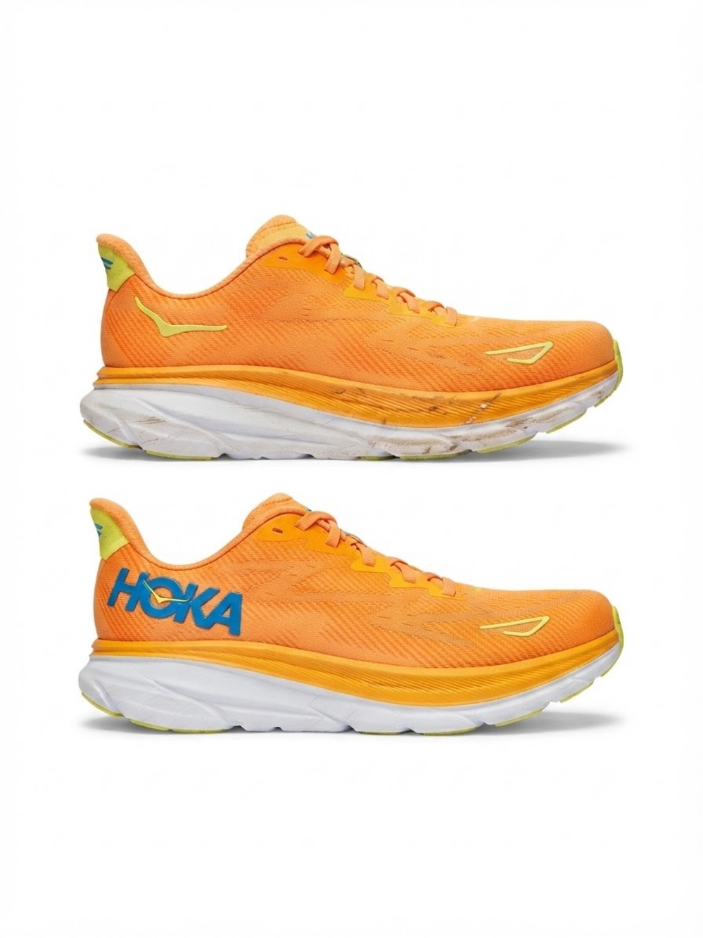 Hoka Men's Clifton 9 Running Shoes Size 8.5 D Orange With $60 Fleet Feet Inserts